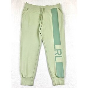 Lauren Ralph Lauren Track Pants Women L Green Cotton Logo Tapered French Terry‎